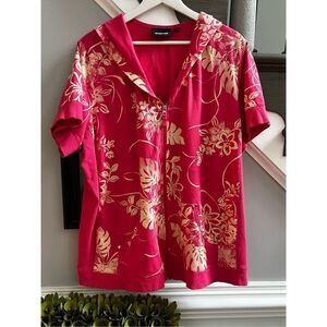 Avenue Pink Hawiain Print Short Sleeve Zip Up Jacket sz 26/28 EUC